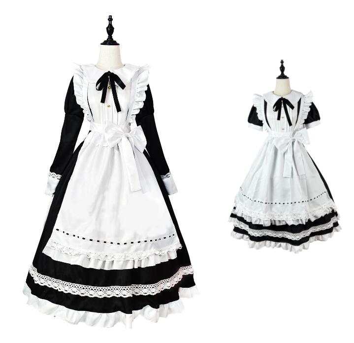 【TikTok人気新品】メイド服 ロング 半袖 長袖 ショート丈 メイド エプロンワンピース きいサイズ 女装 ゴスロリ ワンピース ハロウィン 仮装 レディース 可愛い ロリータ コスプレ 蝶結ぶ
