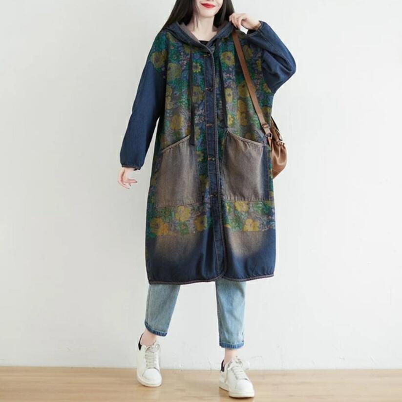 デニム コート トレンチコート スプリングコート レディース ロング コート フード付き デニムトレンチ ロング 春物 春服 ロング丈 春トレンチ コート アウター マウンテンコート 大きいサイズ カ