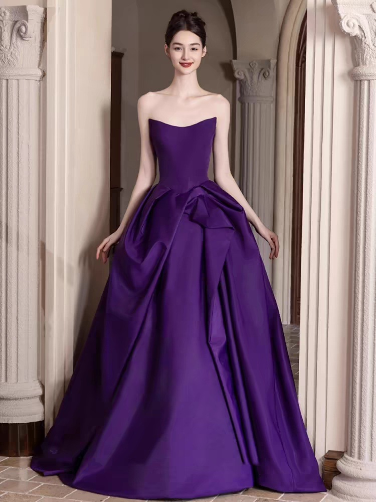 パーティードレス 韓国ファッション パープル ウェディングドレス 花嫁ロングドレス 結婚式 二次会 エレガント お呼ばれ 挙式 簡約 姫系発表会 コンサート パーティー