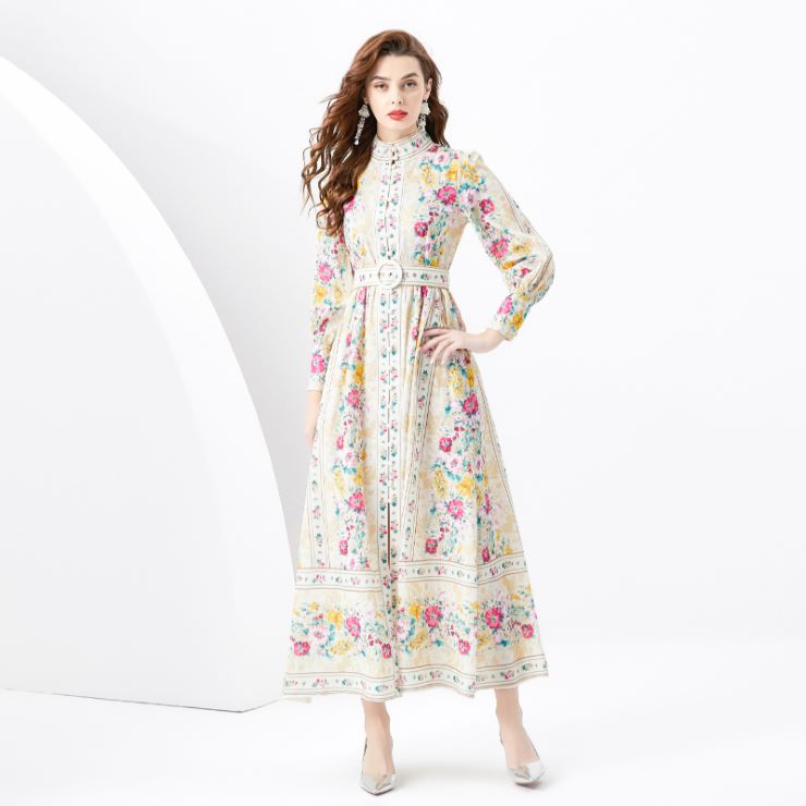 【6月25日20時 新作】　ハイネック花柄長袖ロングワンピース ハイネック花柄長袖ロングワンピース ワンピース ドレス ドレス 二次会 結婚式 大人 上品 入園式 卒業式 入学式 OL