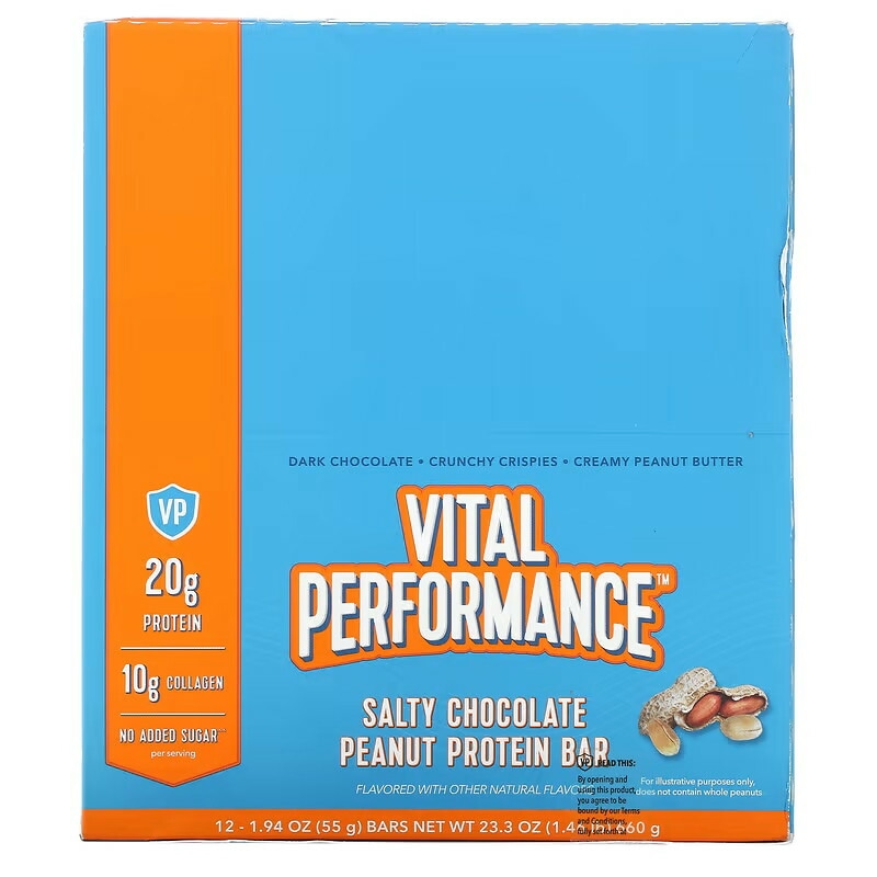 Vital Proteins　バイタルパフォーマンスプロテインバーソルティチョコレートピーナッツ12本入り各55g（1.94オンス）