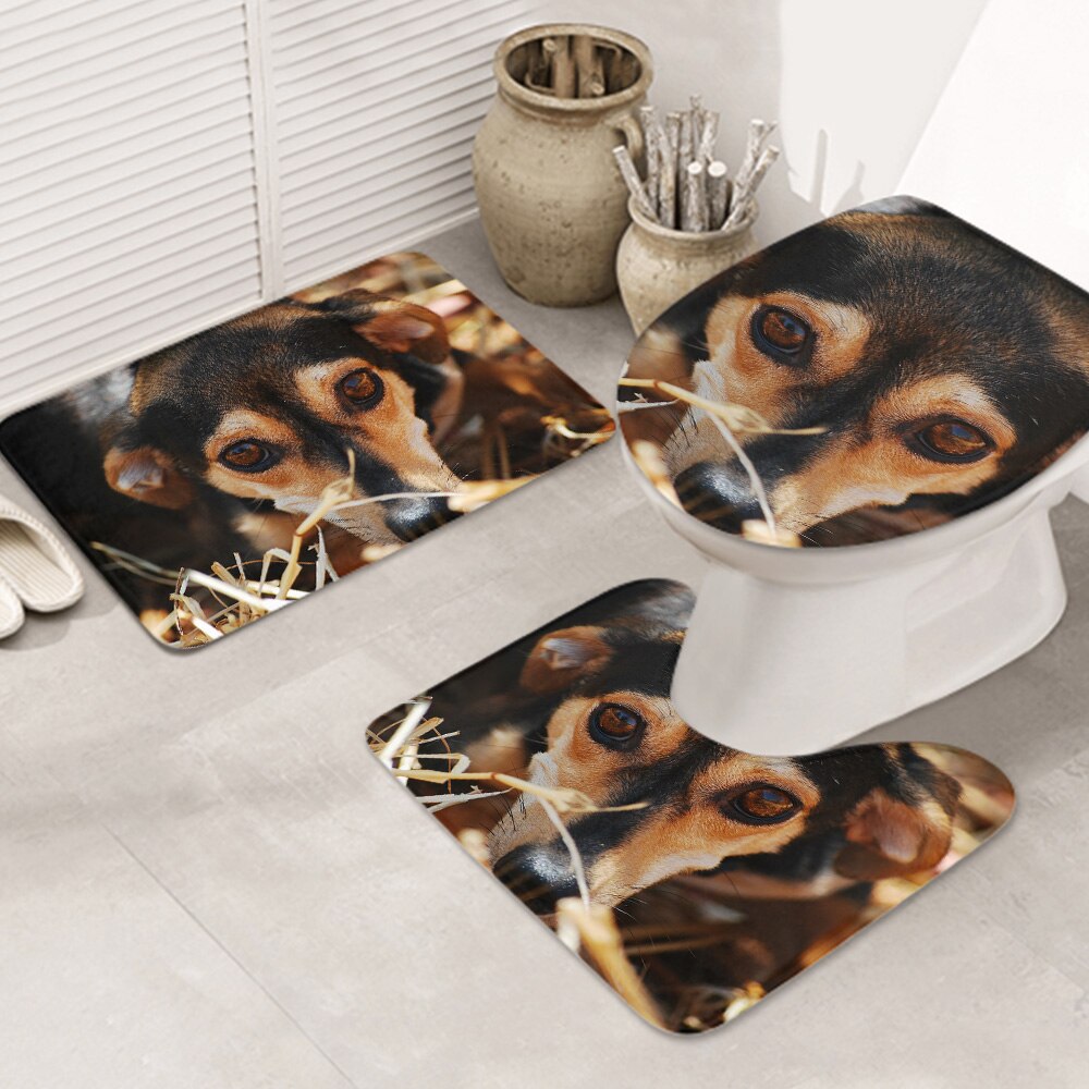 3ピースバスラグセット dog-eyes-anious-close-up お手入れが簡単 ノンスリップ 耐久性