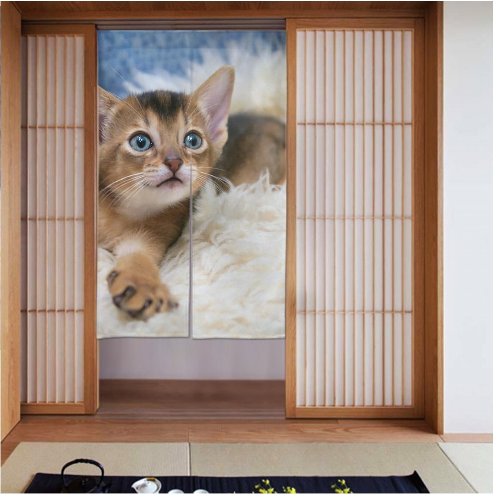 カーテン3456in 猫-アビシニアン-アビシニアン 良いドレープ滑らかでしわになりにくい