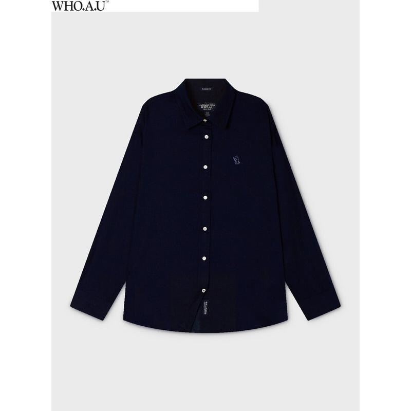 W.A.U Surf Bear Linen Shirts(NAVY)-WHYAG2542F_IC