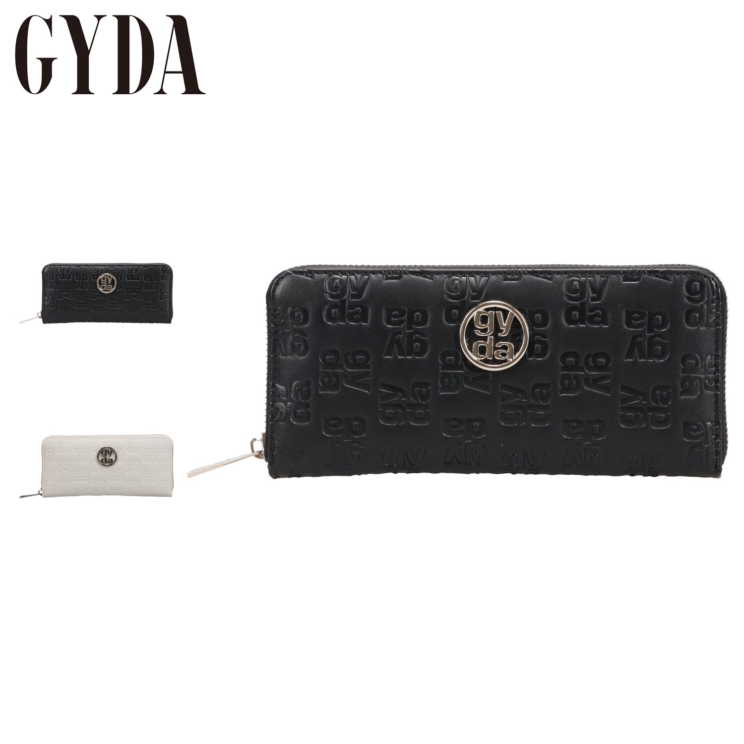 長財布 レディース ラウンドファスナー サークルメタル ブラック ホワイト 黒 白 GY-W301