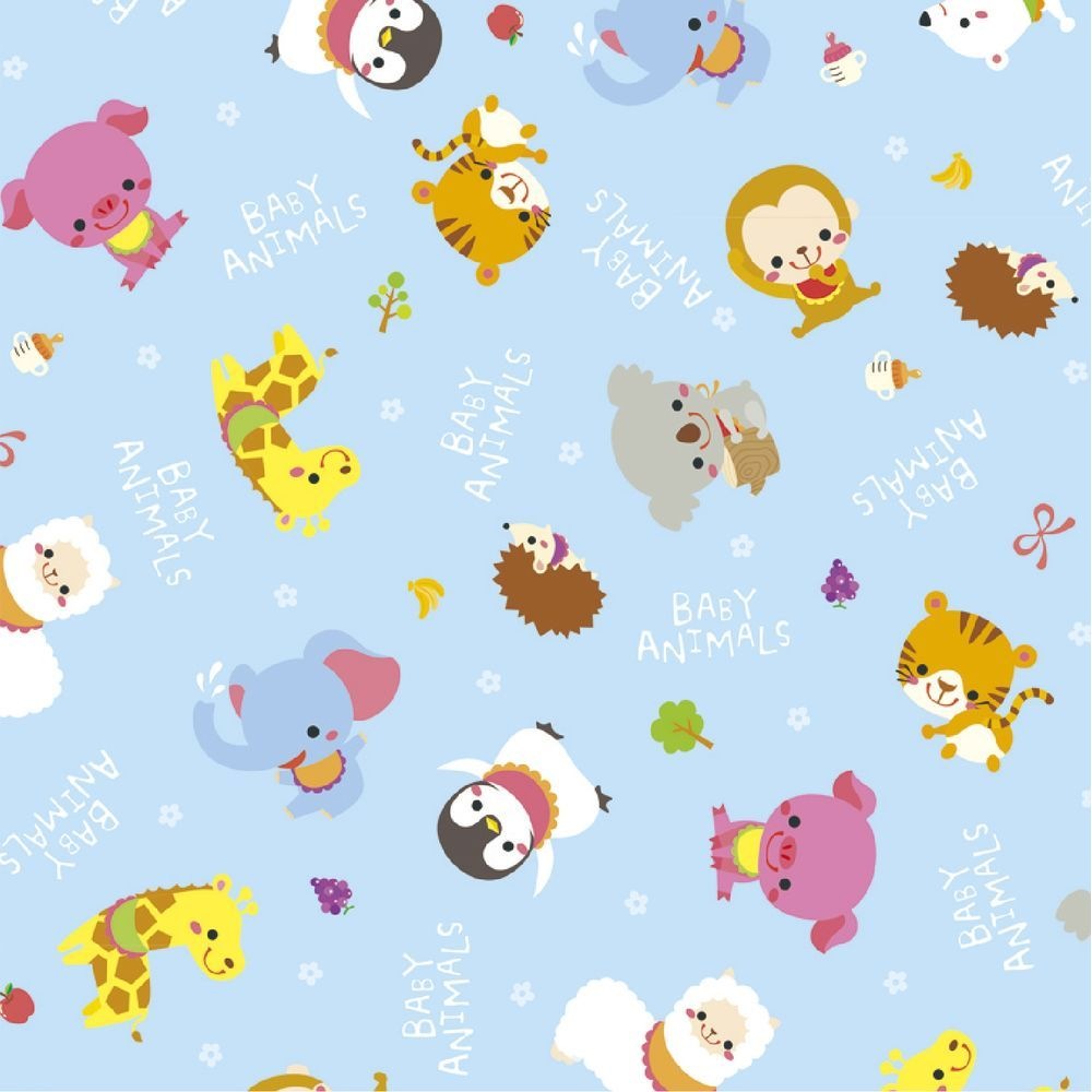 （まとめ買い）ササガワ 包装紙 ベビー/キッズ柄 ベビーアニマル ブルー 半才判 50枚入 49-1304 [x3]