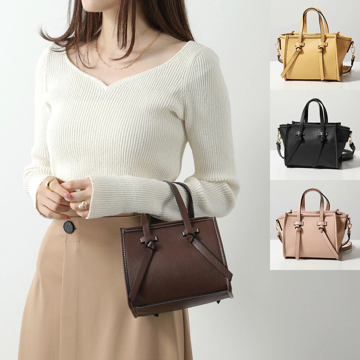 MARCO BIANCHINI マルコビアンキーニ ハンドバッグ 240080 レディース レザー ショルダーバッグ ノット ステッチ 鞄 カラー4色