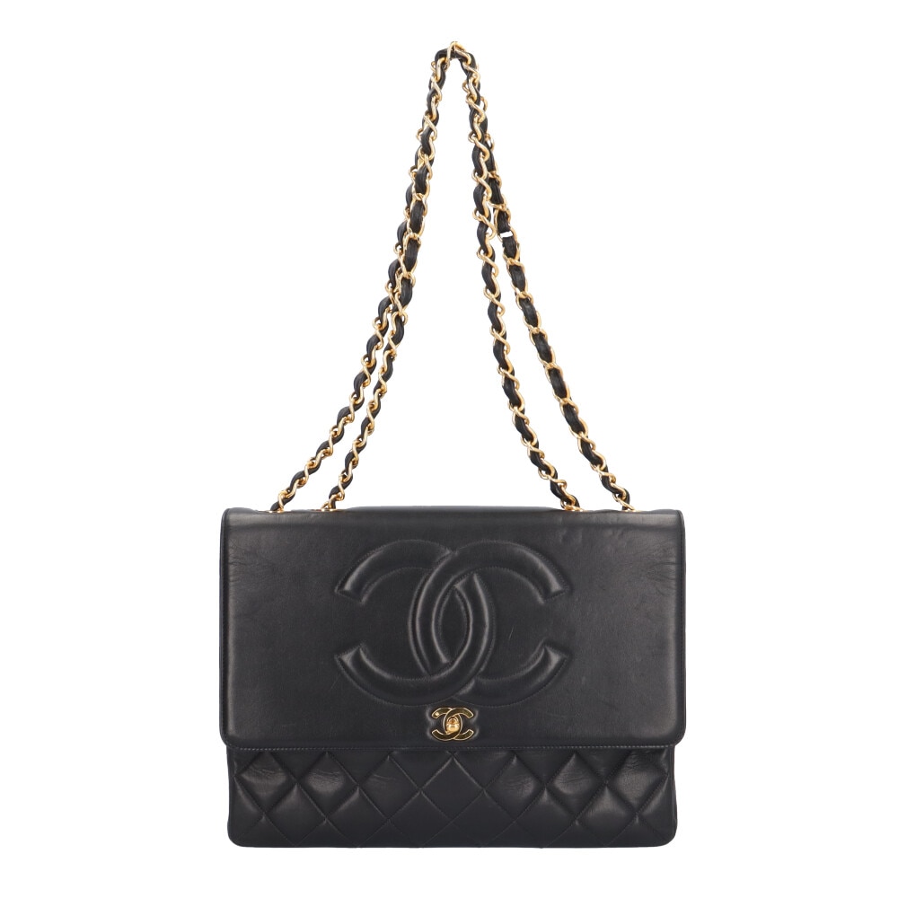 シャネル デカマトラッセ34 ココマーク ショルダーバッグ ラムスキン ブラック CHANEL 中古