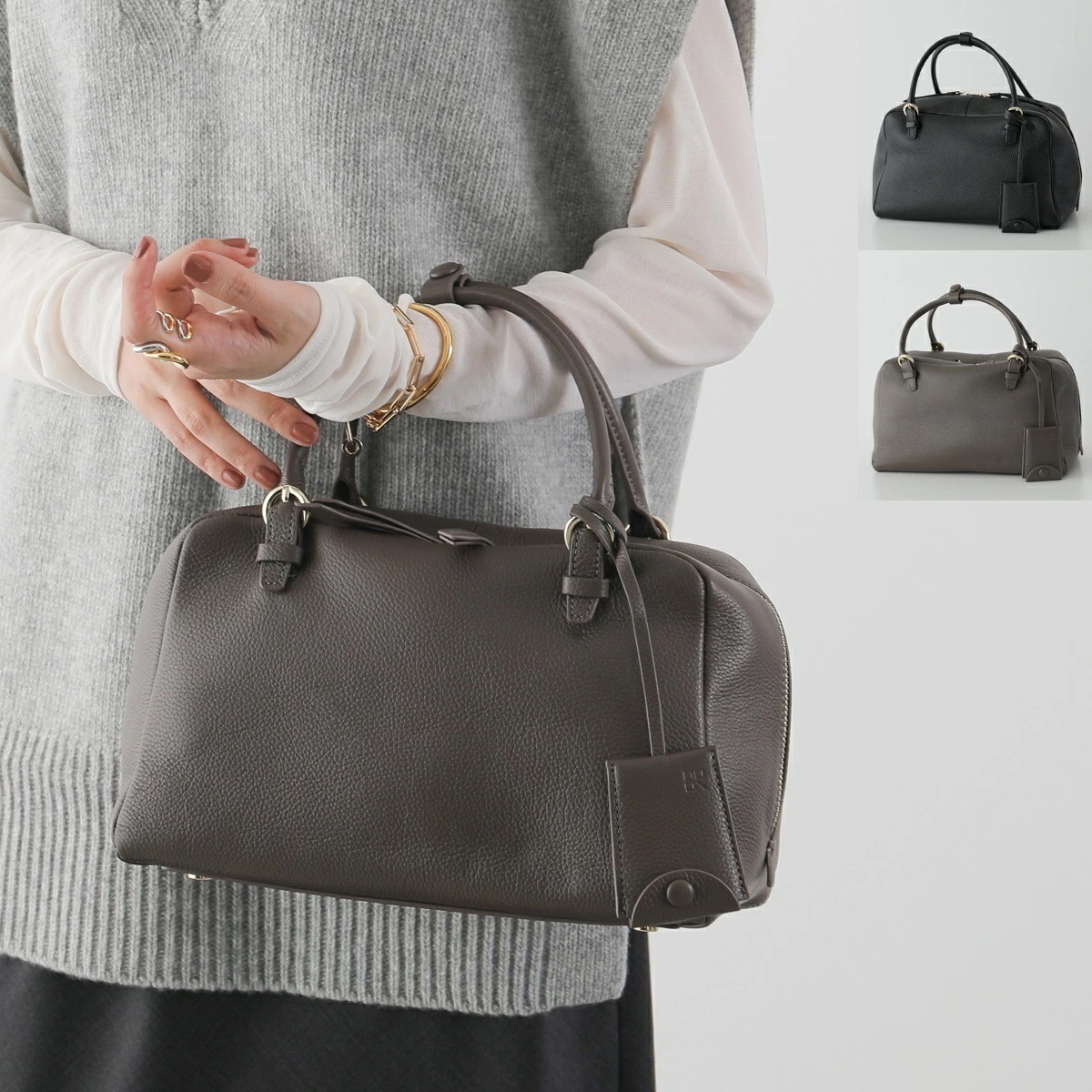 story. ストーリー ボストンバッグ 3A-1793-4 レディース ミディアム カウシュリンクレザー ハンドバッグ 2WAY ミラー付き 鞄 カラー2色