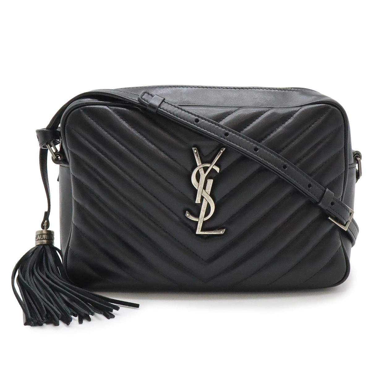 イブサンローラン YSL ショルダーバッグ 斜め掛け Vステッチ キルティング レザー 黒 61254