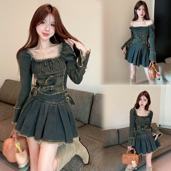 上下セットアップ セットアップ カウボーイスーツ 一言ヴィンテージ新品プリーツ麻トップスショートスカート