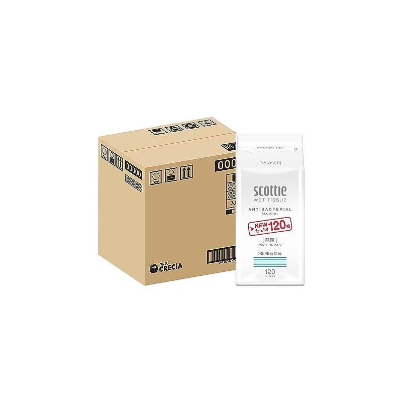 【ハーフケース品】 スコッティ ウェットティシュー 除菌 アルコールタイプ 詰替用 120枚 まとめ買い×8個入り
