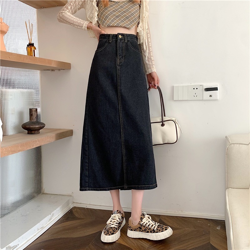 ハイウエスト デニム カラバリ スカート ロングスカート かわいい 可愛い きれいめ シンプル カジュアル おしゃれ お洒落 かっこいい レトロ 可愛い 女子 こなれ感 ラブリー