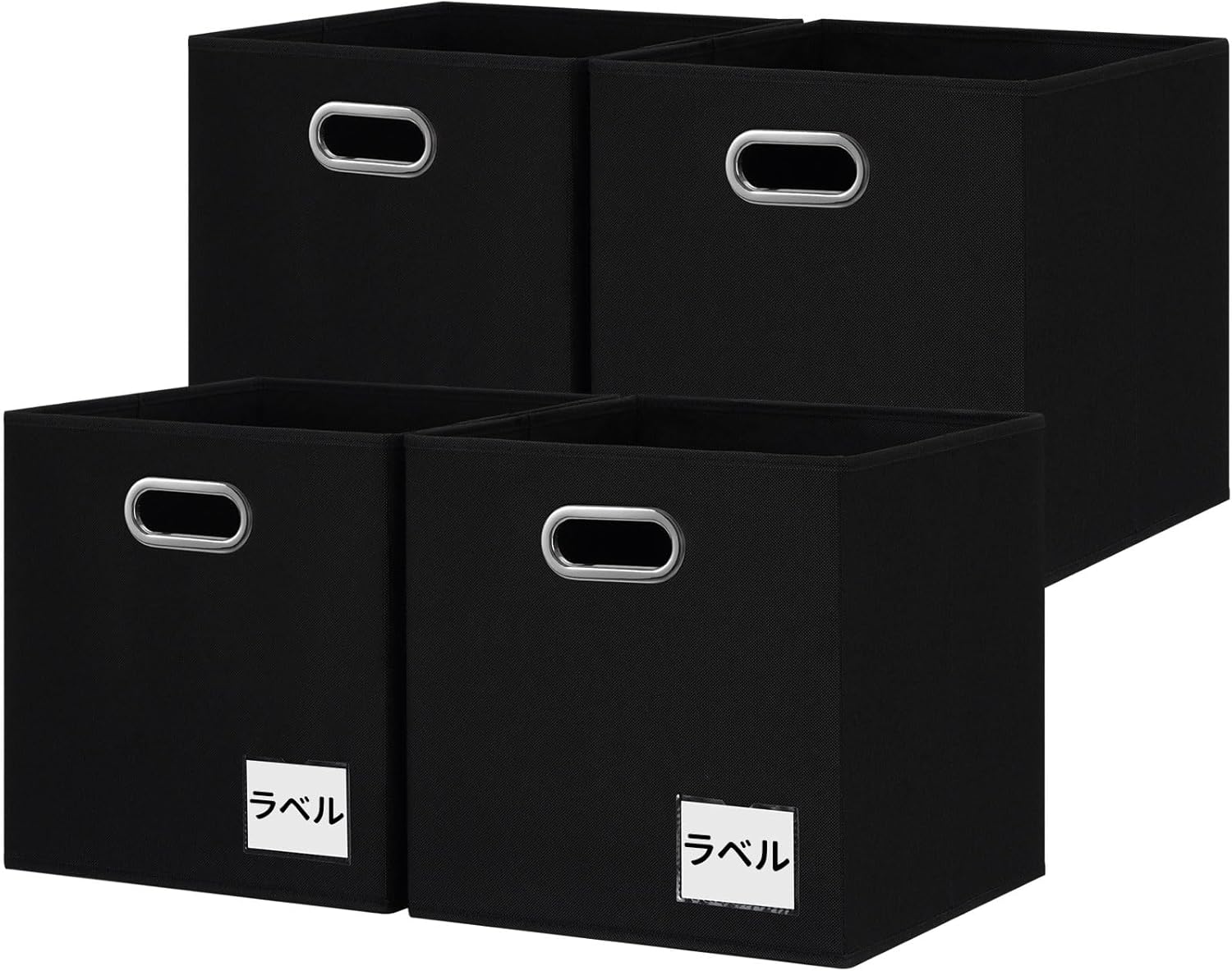 収納ボックス 4個セット 幅33×奥行33×高さ33cm 折りたたみ式 取っ手付き 布製 カラーボックス対応 衣類収納 おもちゃ収納 リビング収納 小物入れ 雑誌収納 (ブラック)