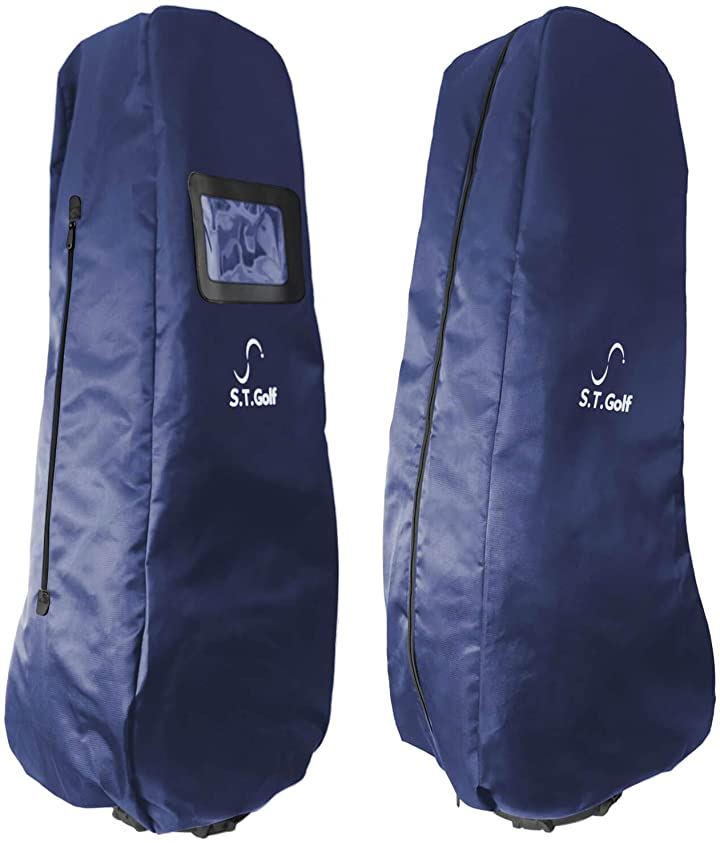 ゴルフバッグカバー 20秒で取付可能 トラベルカバー 9.5型 48インチまで対応 衝撃や摩擦に強い 1680Dポリエステル キャディバッグ 撥水 収納袋(ネイビー ファスナータイプ)