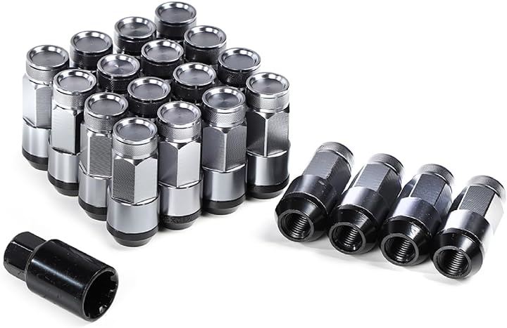 スチール製 ホイールナット タイヤナット レーシングナット 上下分割式 盗難防止 M12 x P1.5 専用ソケット付き 20本セット(グレー)