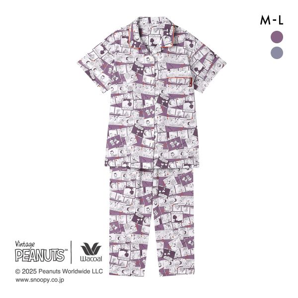 ワコール PEANUTS×ワコール シャツパジャマ 半袖 上下セット コミック 綿100％ ルームウ