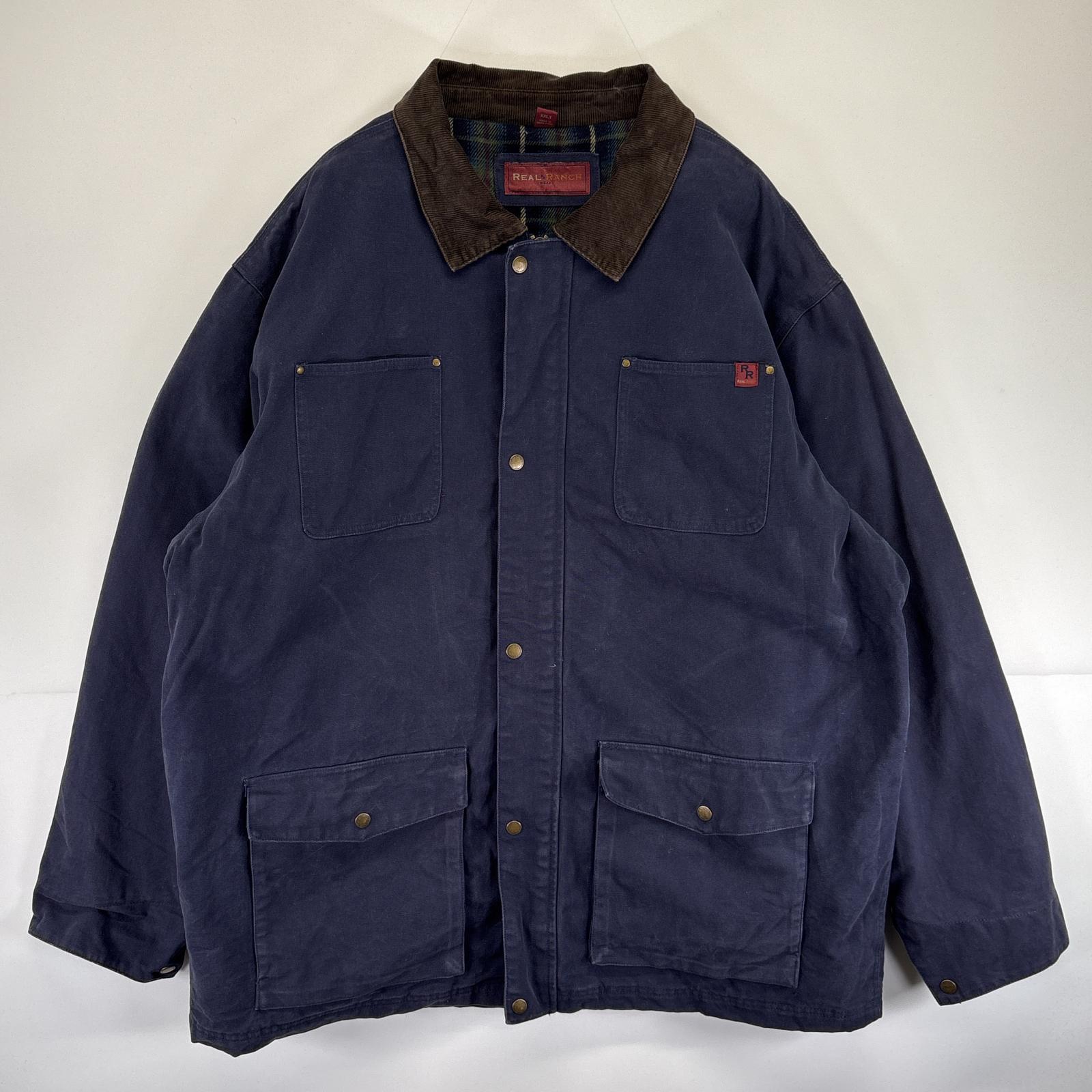古着 リアルランチ REAL RANCH ワークジャケット ダック カバーオール ブランケットライナー 大きいサイズ XXLT ネイビー メンズ