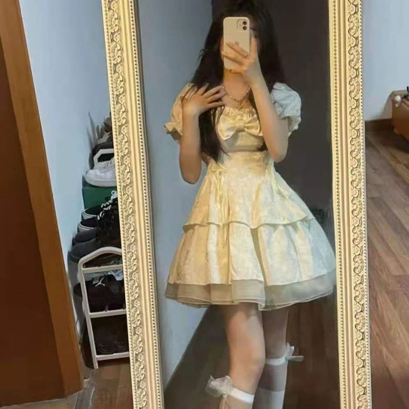 優しいデザインと純粋な欲望の甘くて甘いプリンセスドレス女性用夏レトロaラインショート祝福