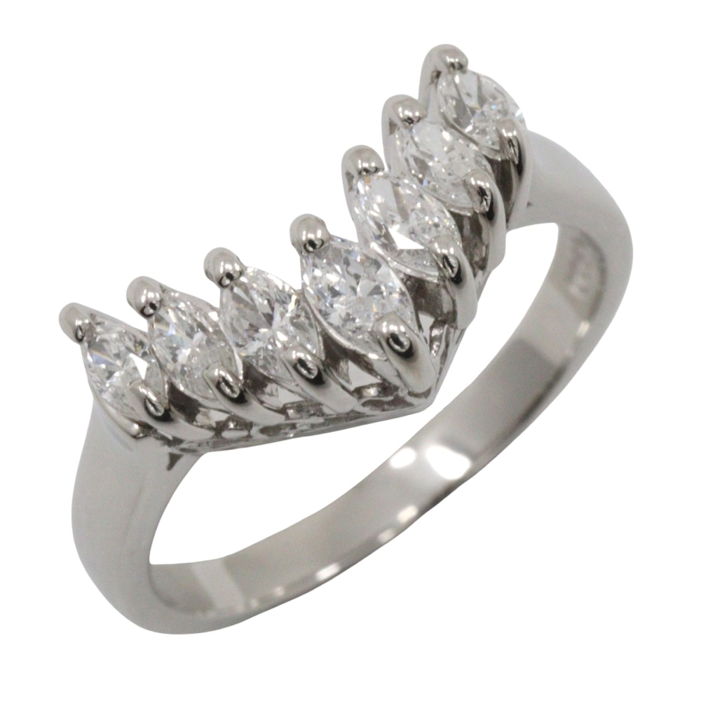 V字 7Pダイヤ リング・指輪 Pt900プラチナ ダイヤモンド 12号 0.56 約5.6g レディース 中古品 Aランク