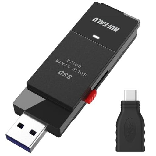 バッファロー SSD 外付け 2.0TB USB3.2 Gen2 読込速度600MB/秒 PS5/PS4メーカー動作確認済 コンパクト 小型 Type-Cアダプター付属 ブラック 【 iPhone 1