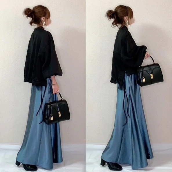 【輝いて超人気】 デザイン感スリットボウタイスウェット＋スカートワンピースセット 2点SET