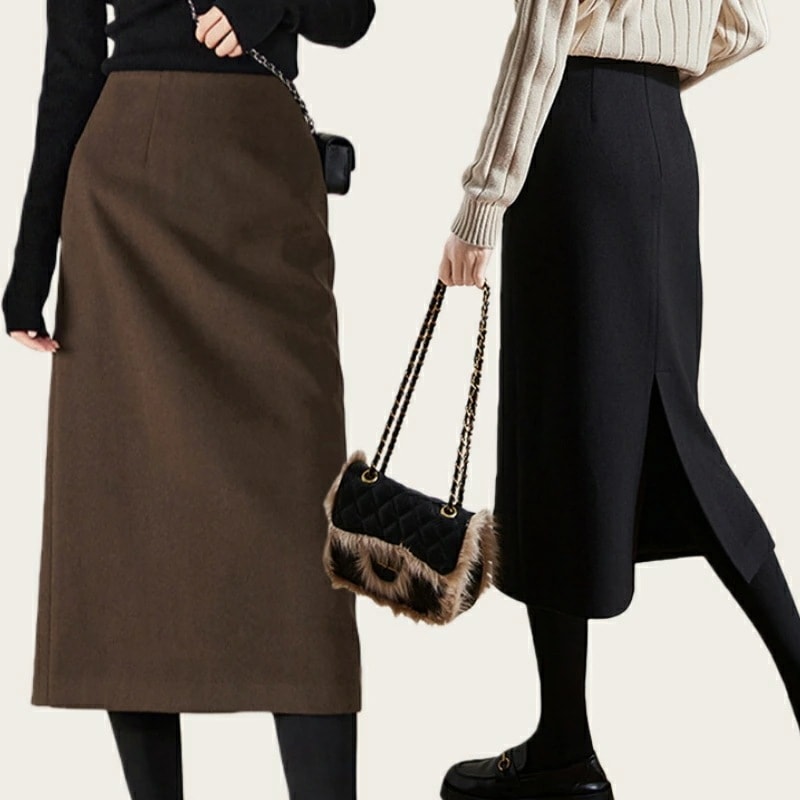 【SNS大人気】タイトスカート ラシャスカート スカート ひざ丈 レディース スカートミディアム丈 ハイウエスト 通勤 オフィス ビジネス 就活 大きいサイズ 膝丈 普段着 厚手 秋物 冬物 高品質