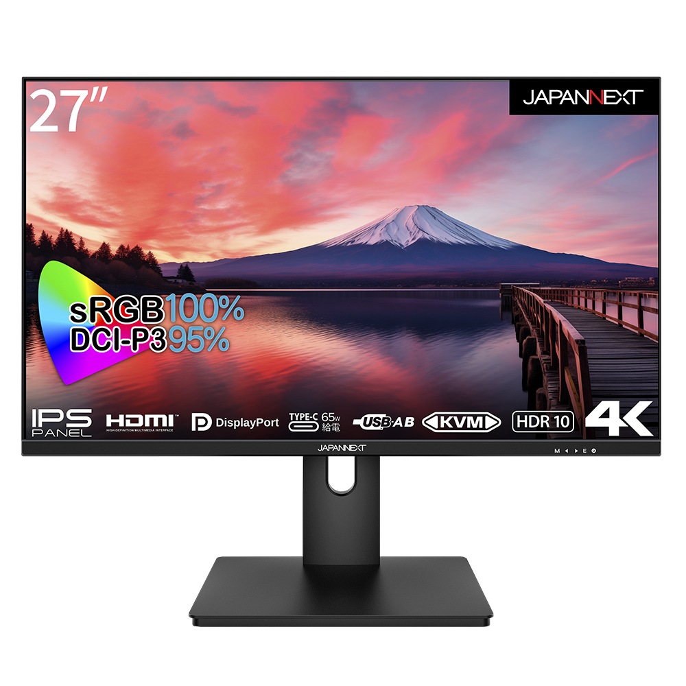 JAPANNEXT（ジャパンネクスト） 27型 65W給電 液晶ディスプレイ(4K UHD/非光沢/IPS/3ms(GtoG)/60Hz/DisplayPort/HDMI/USB-C/FreeSync