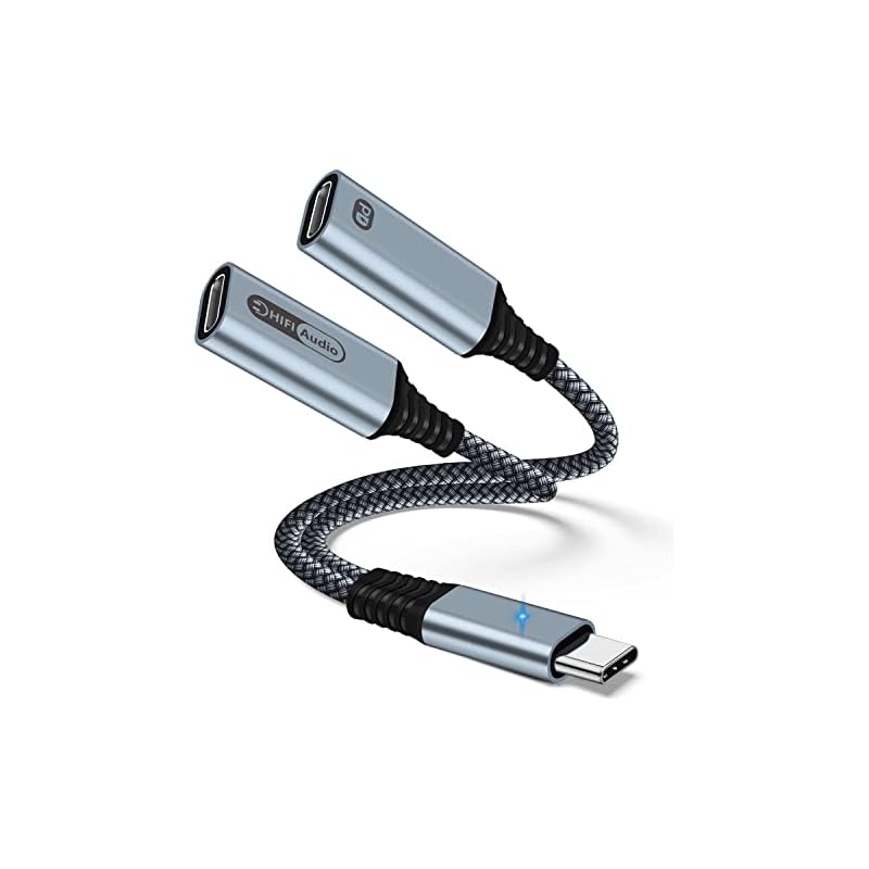 2in1 タイプCイヤホン変換アダプタ USB Type-C イヤホン変換 ケーブル DAC搭載 Hi-Fi音質 二股 高耐久編組ナイロンケーブル PD 60W 急速充電 同時 音楽再生/音声通話/音