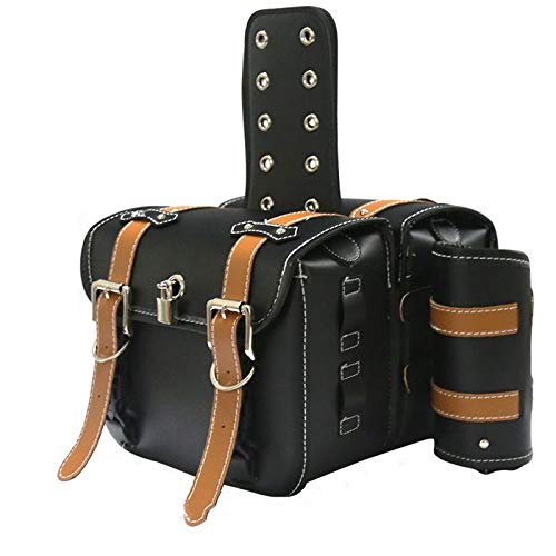(ロキリフ) バイク サイド バッグ ハーレー PU 南京錠 付き 左右2個セット (大容量 防水 鍵 ケース 小物入れ ツーリング アウトドア)(ベルト:ブラウン 中)