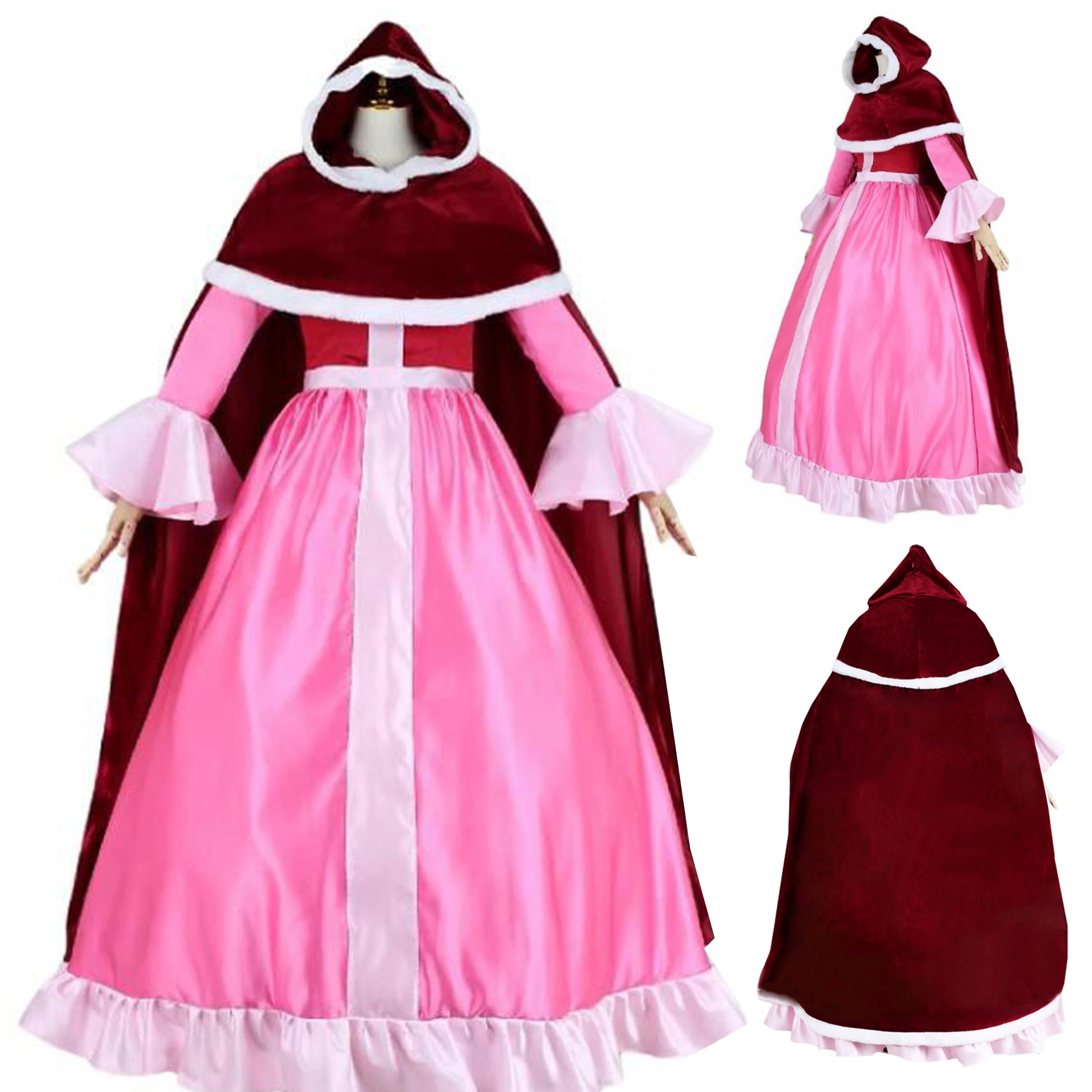 【2枚購入で100円OFF】【全シリーズ発売中】 【値引き中】ドレス＋マント付き 赤いドレス 撮影 映画 アニメ 遊園地 クリスマス ハロウィン 舞台服 ステージ服 衣装 コスプレ プリンセス 冬ドレ