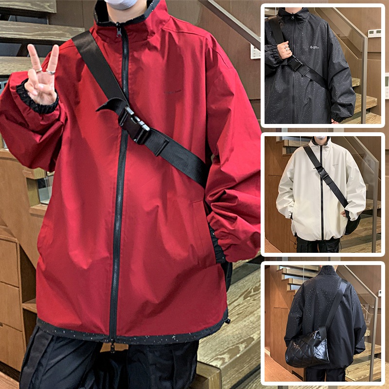 アメリカンヒップホップバーガンディコートメンズサマーズヨーロッパとアメリカンバイブスタイルパイロットジャケット両面摩耗爆撃機服