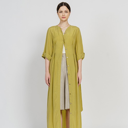 Cupro Maxi Robe Highwaist Shirt-Dress_Olivenite-YellowGreen
