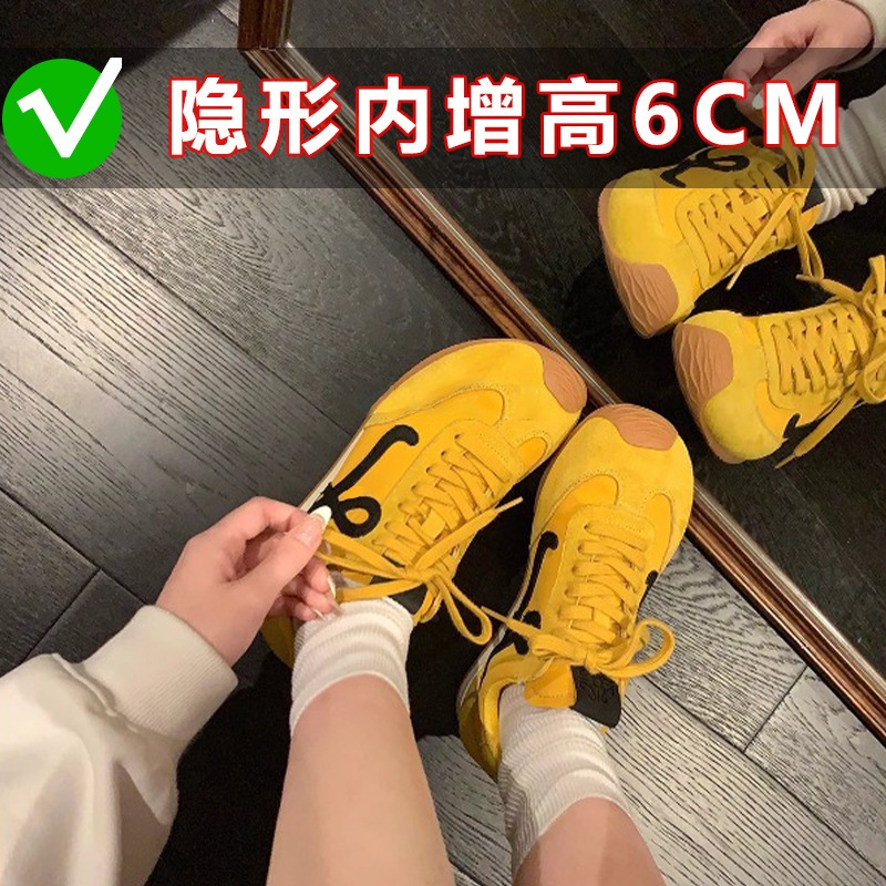 グレープママの同型6cm 2025春夏通気性インナーハイトアップドイツトレーニングシューズレディースレースアップカジュアルスタイルビッグヘッドフォレストガンプシューズ