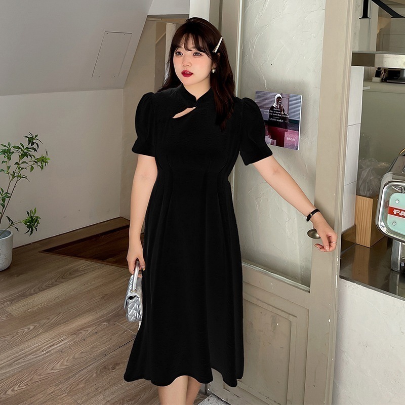 工ガ割-大きいサイズXL-4XLワンピースレディース半袖中華風チャイナドレスレトロ太め体型カバーマキシ丈福袋