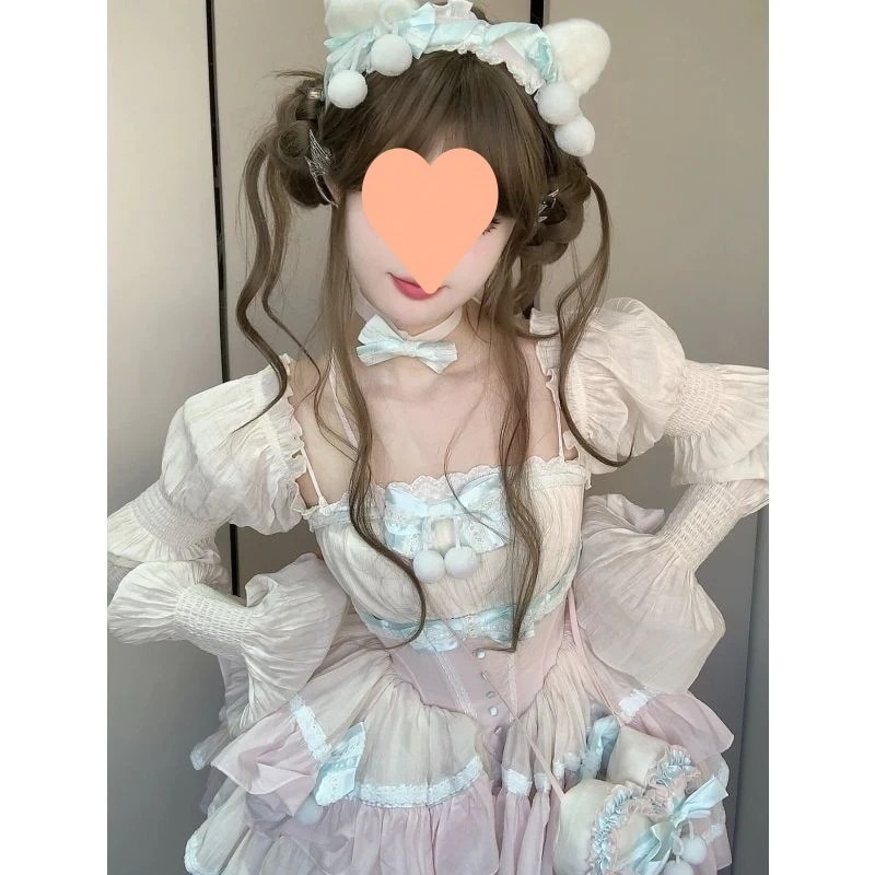 スウィートガール ロリータ ロリータ プリンセスドレス 初恋ミルクスウィートふわふわケーキスカート ウエスト妖精ドレス 春