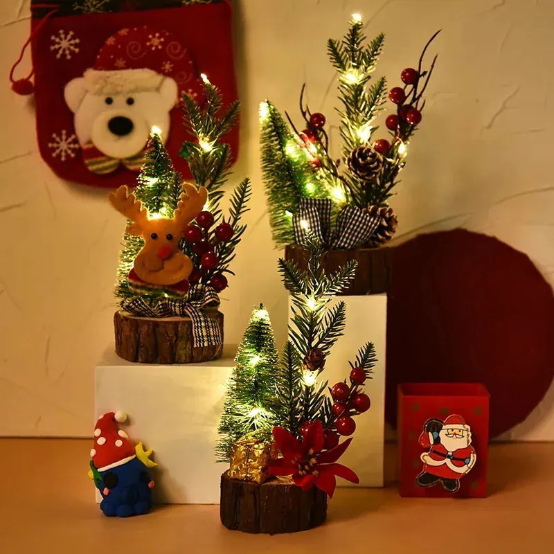 クリスマス クリスマスツリー 装飾品 LED 木製 卓上型 ミニ ライト30%までに制限