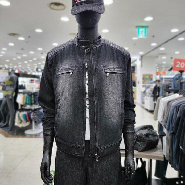 男性レザーパッチポイントデニムジャケット-DG