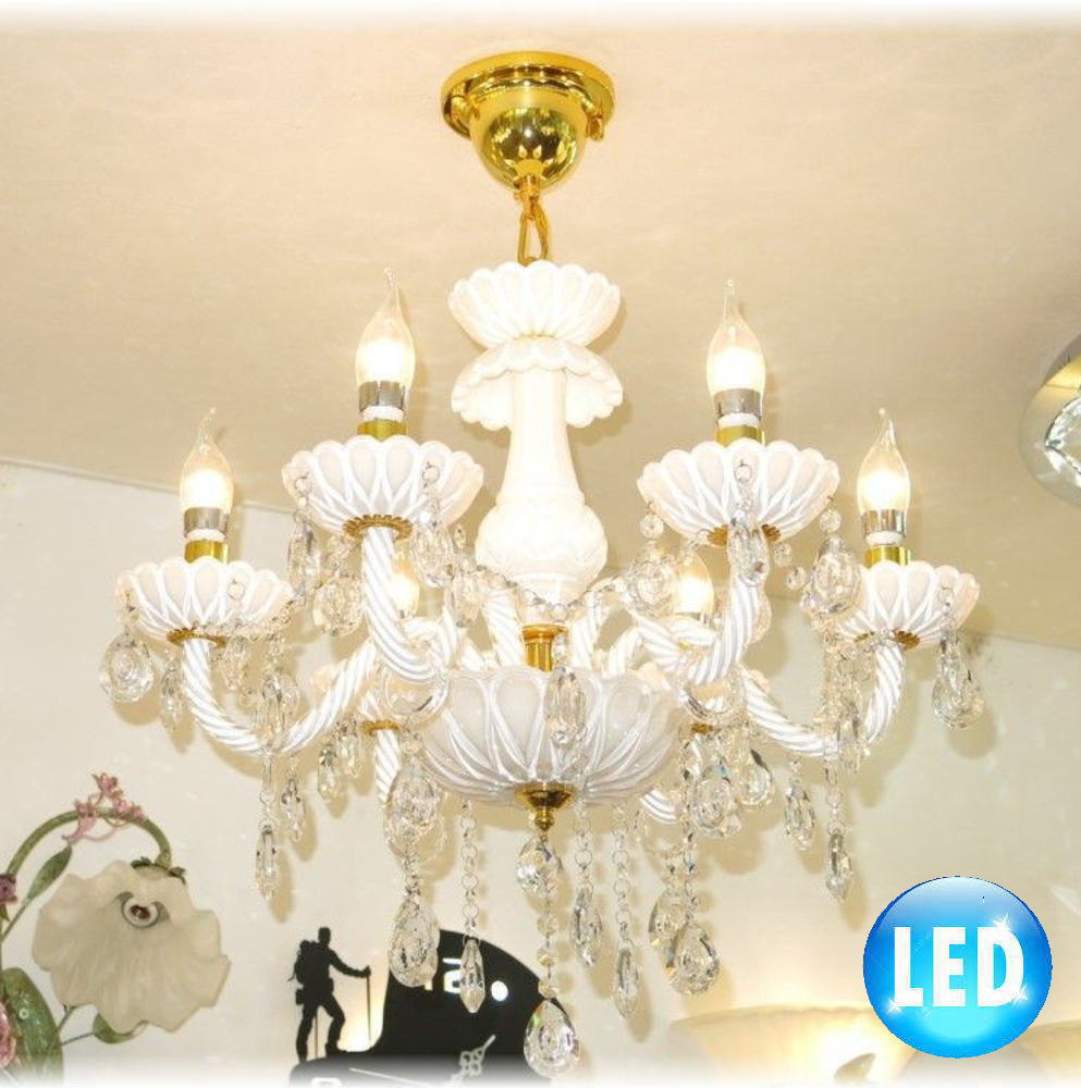 【LED付き！】新品 豪華！ LED キャンドル6灯 クリスタル ホワイトシャンデリア
