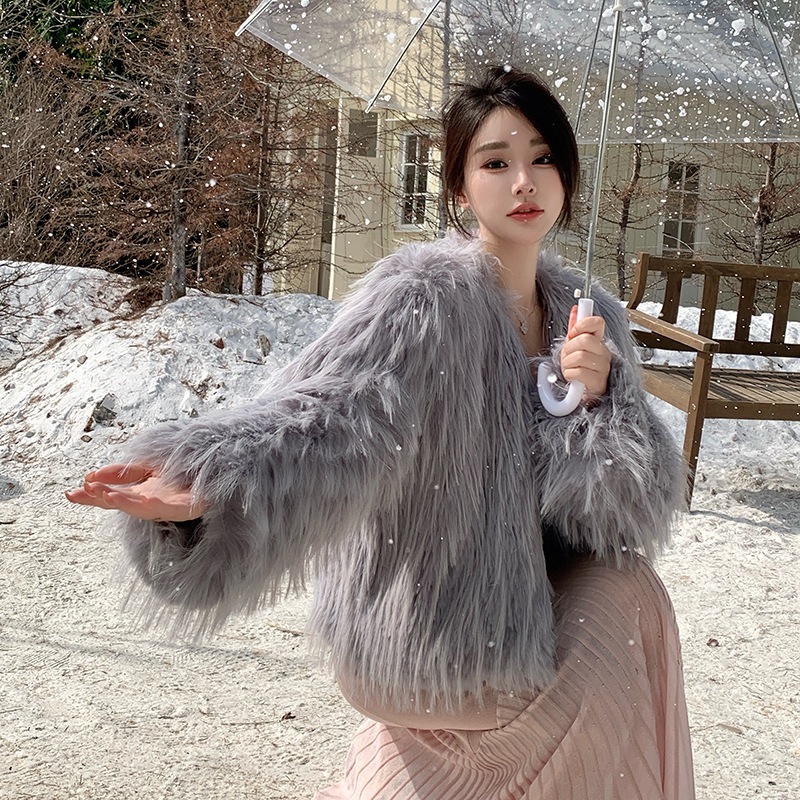 加厚ライトフワフワエコファー 冬 ロングコート フェイクファー