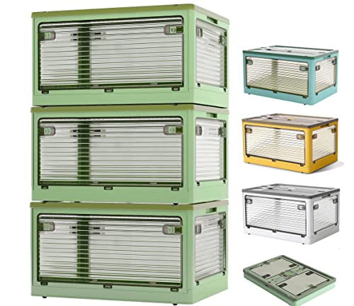 GOQRAQ 収納ボックス 5方向開く 折り畳み 15秒組み立て 工具不要 収納ケース 透明 コンテナ5段積み重ね 15キロ耐荷重 蓋付き おもちゃ収納 服収納 Mサイズ(47.5x35.5x24cm