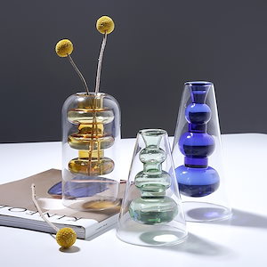 色付きガラス花瓶装飾品水耕栽培透明ドライフラワー装置ホームリビング装飾
