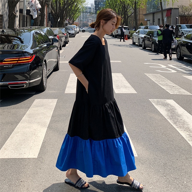 ワンピース レディース フレアワンピース ロング マキシ アンクル丈 袖あり 半袖 スクエアネック