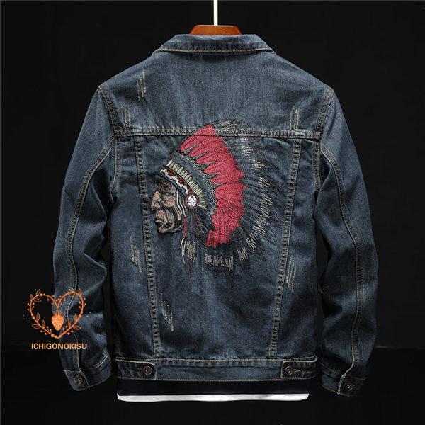 デニムジャケット メンズ ジージャン かっこいい 刺繍デニム スカジャン Gジャン ジージャンジャケット オールシーズン 春秋 おしゃれ