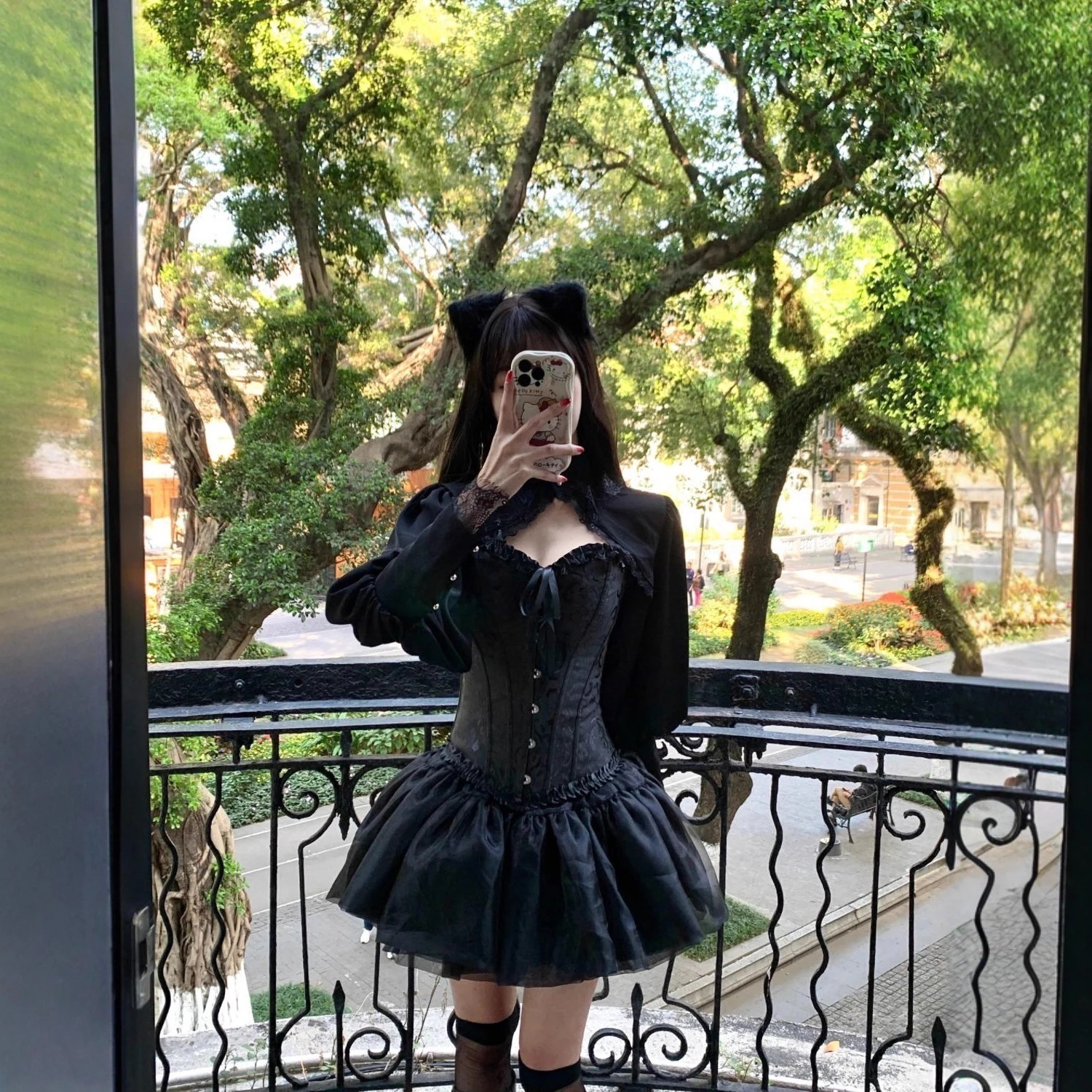 ロリータキャミソールワンピース ツインズブラック × レッド・ブラック × ブルー ダークゴシックスタイル メッシュモデル コスプレ