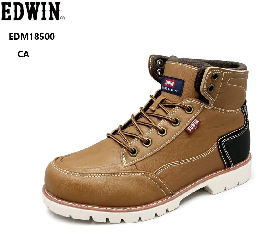 (エドウィン)EDWIN EDM18500 軽量カジュアル編み上げハイカットブーツスニーカー ライニング生地の間に防水フィルムでオールシーズンに 白底で軽快な雰囲気 ハイキングなど軽登山 キャンプ
