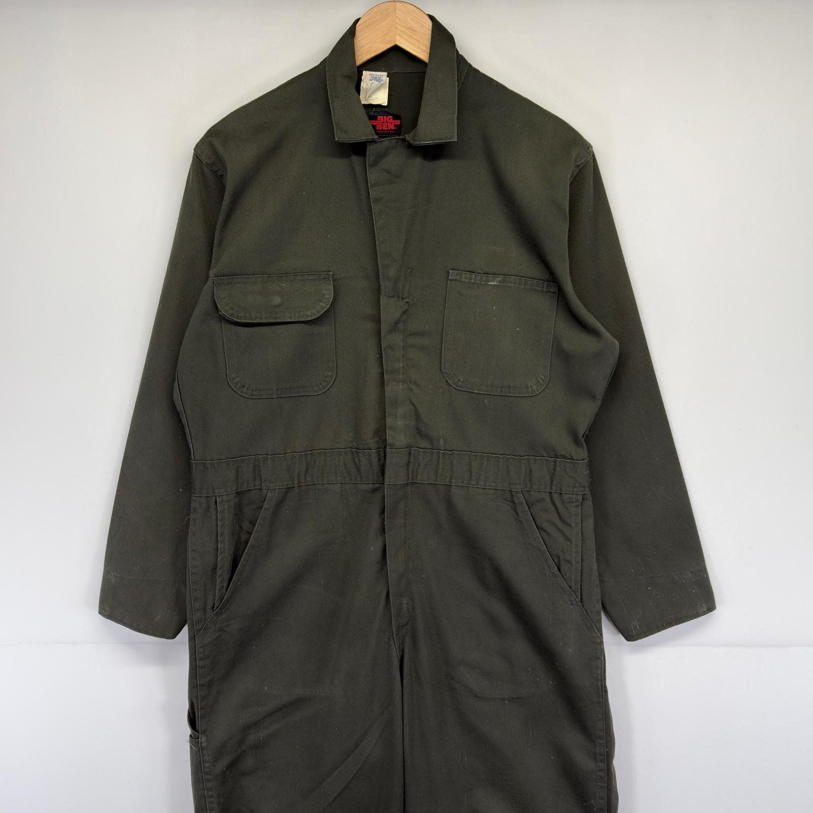 古着 70s/70年代 ヴィンテージ ビッグベン BIGBEN USA製 長袖つなぎ オールインワン ワーク 作業着 BLUE BELL 40 グリーン メンズ