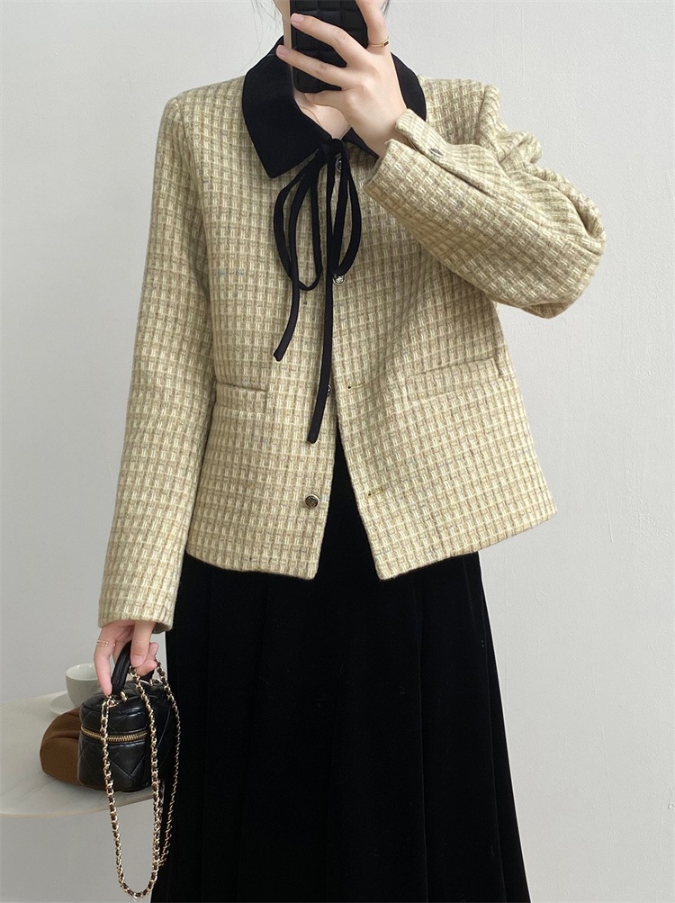 激安セール レース レースアップ コート 格子縞 2022秋冬 新作 短いスタイル スリム 大人気 暖かい 厚手