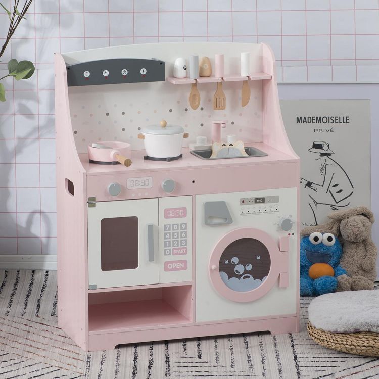 木製 台所 洗濯機 調理器具付き 知育玩具 おままごと キッチン 誕生日 調味料 食材