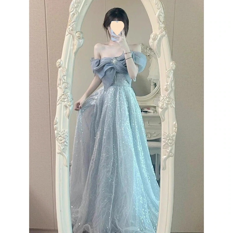 レディース宴会用ワンショルダードレス誕生日スーパーエレガント気質ホスト美術試験成人式チュチュスカート